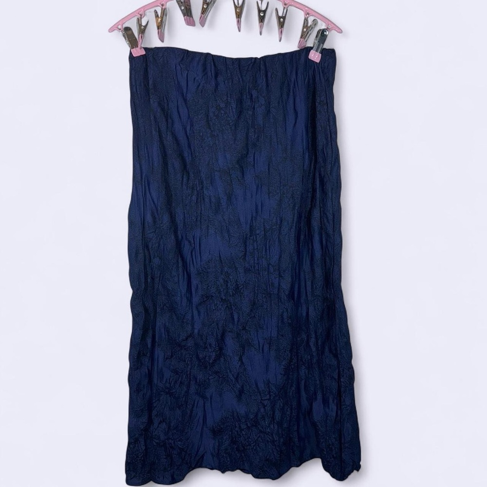 ZARA Crinkled Textured Navy Midi Skirt (Size L / US 10) - Picture 5 of 7
